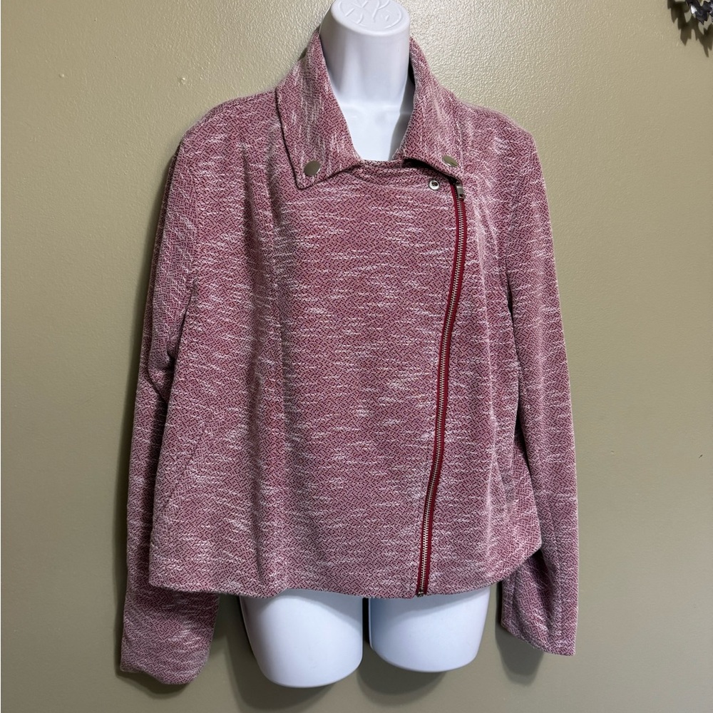 Eloquii Maroon and White Zip‎ Up Jacket, Size 18/20